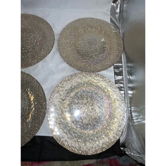 NEW AKCAM TURKISH GLASS GOLD RAINBOW IRIDESCENT DINNER PLATE SET/4 - Picture 7 of 15